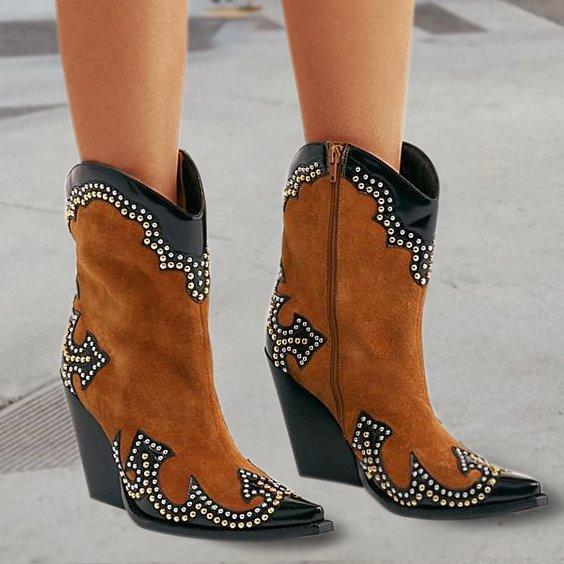 Spring/fall Color Block Casual Block Heel Boots