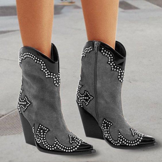 Spring/fall Color Block Casual Block Heel Boots