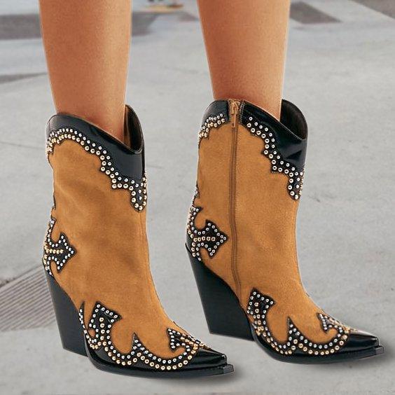 Spring/fall Color Block Casual Block Heel Boots