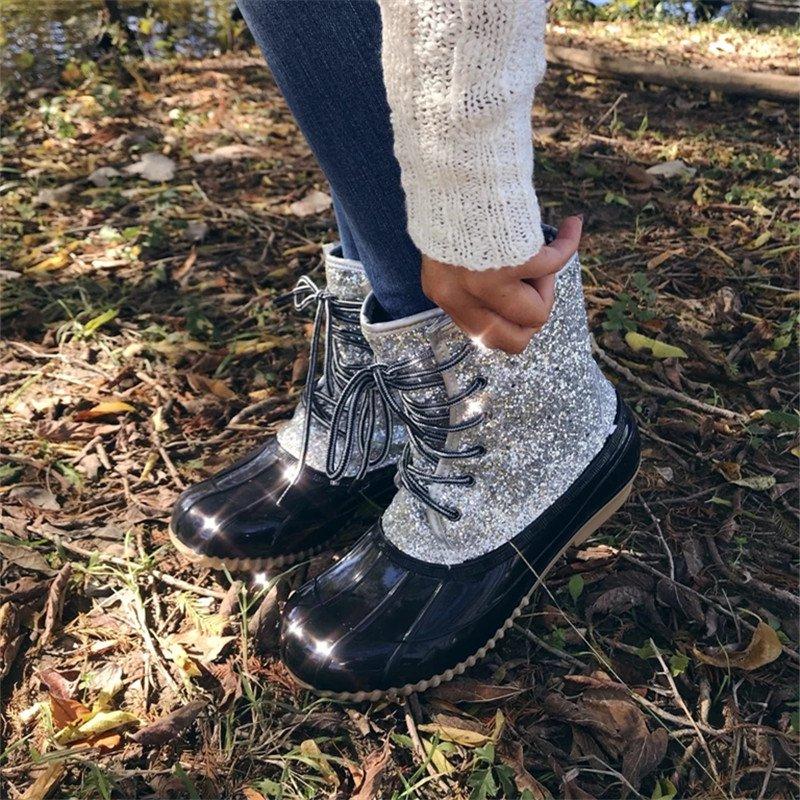 Women Casual Lace-Up Sparkling Glitter Boots
