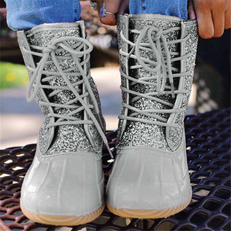 Women Casual Lace-Up Sparkling Glitter Boots