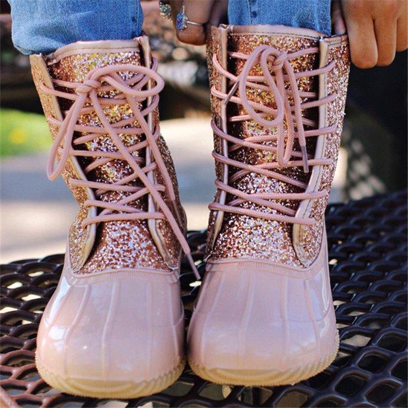 Women Casual Lace-Up Sparkling Glitter Boots