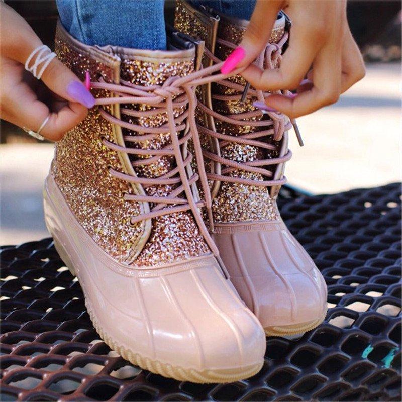 Women Casual Lace-Up Sparkling Glitter Boots