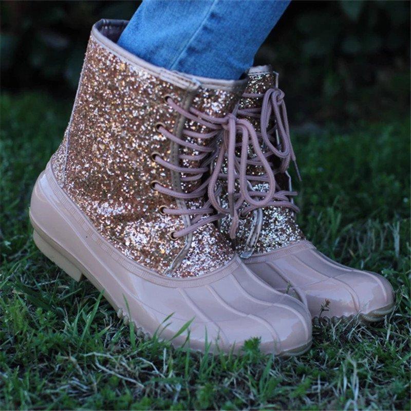 Women Casual Lace-Up Sparkling Glitter Boots