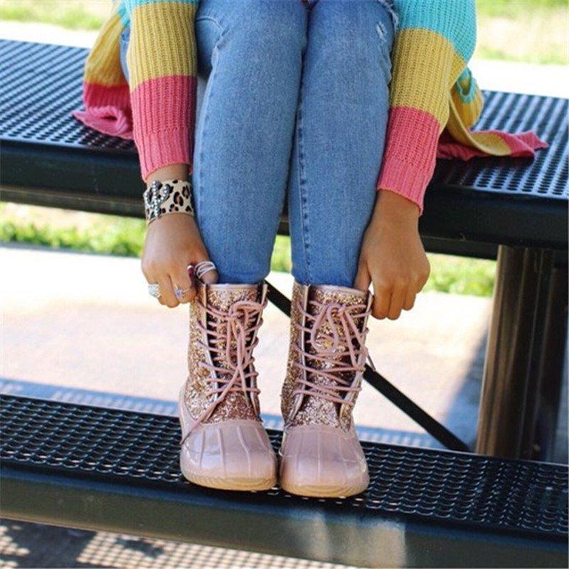 Women Casual Lace-Up Sparkling Glitter Boots