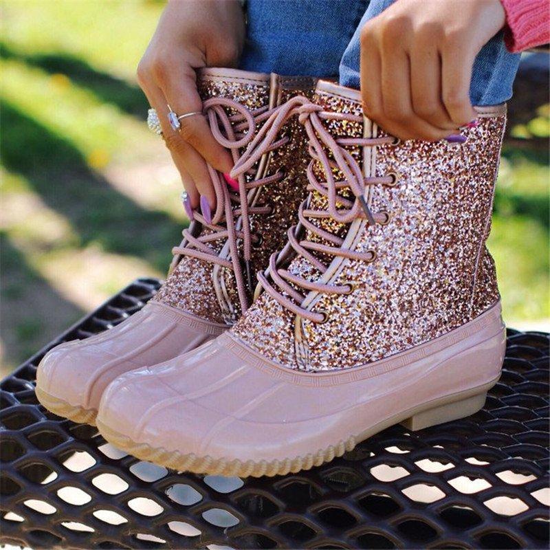 Women Casual Lace-Up Sparkling Glitter Boots