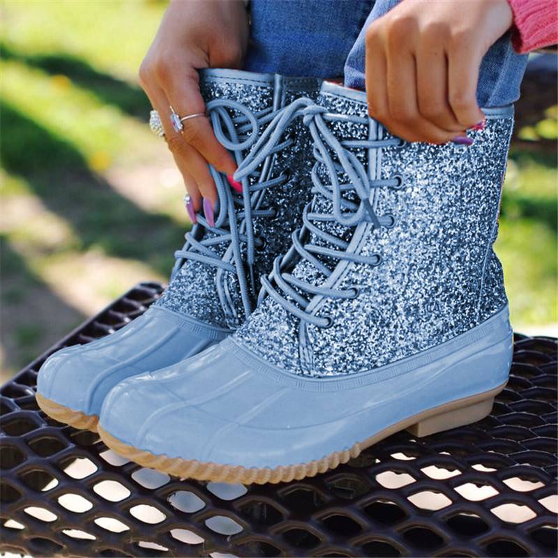 Women Casual Lace-Up Sparkling Glitter Boots
