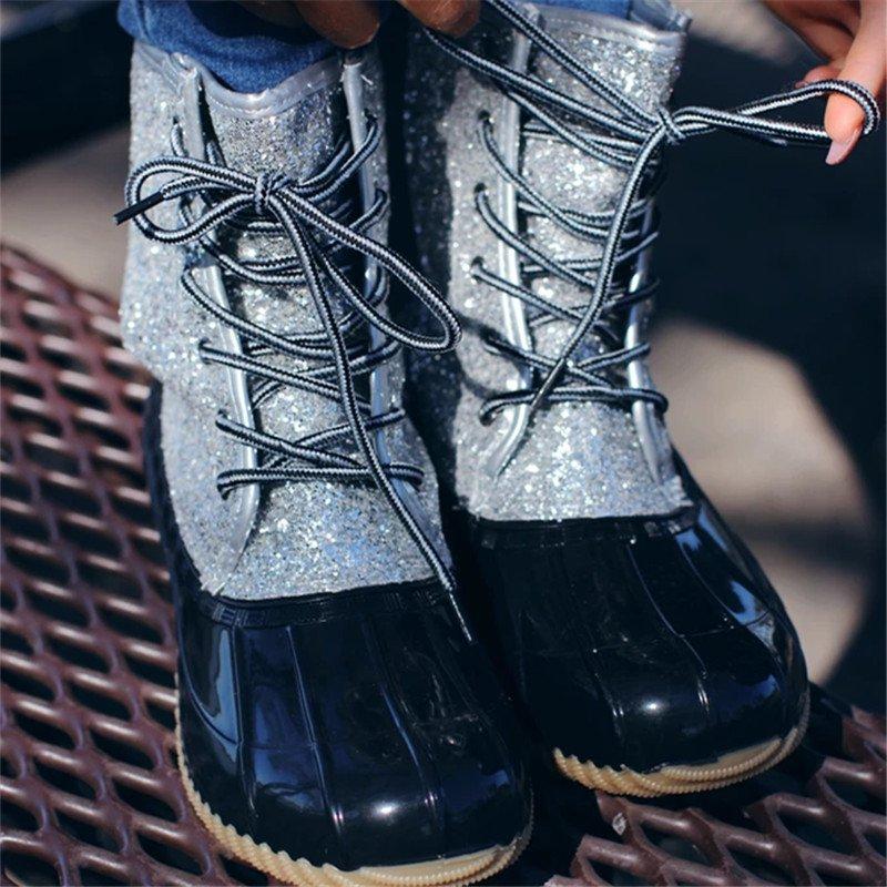 Women Casual Lace-Up Sparkling Glitter Boots