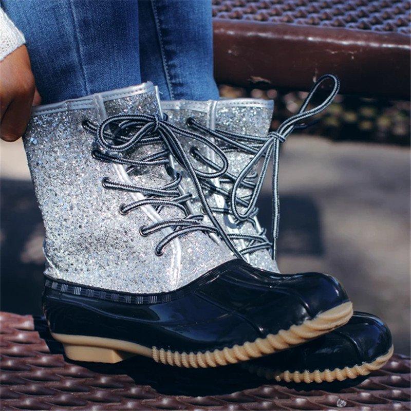 Women Casual Lace-Up Sparkling Glitter Boots