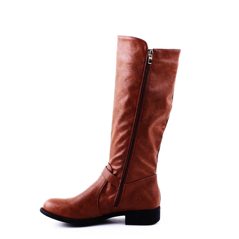 Retro Low Heel PU Zipper Boots Women Warm Boots