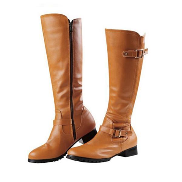 Retro Low Heel PU Zipper Boots Women Warm Boots