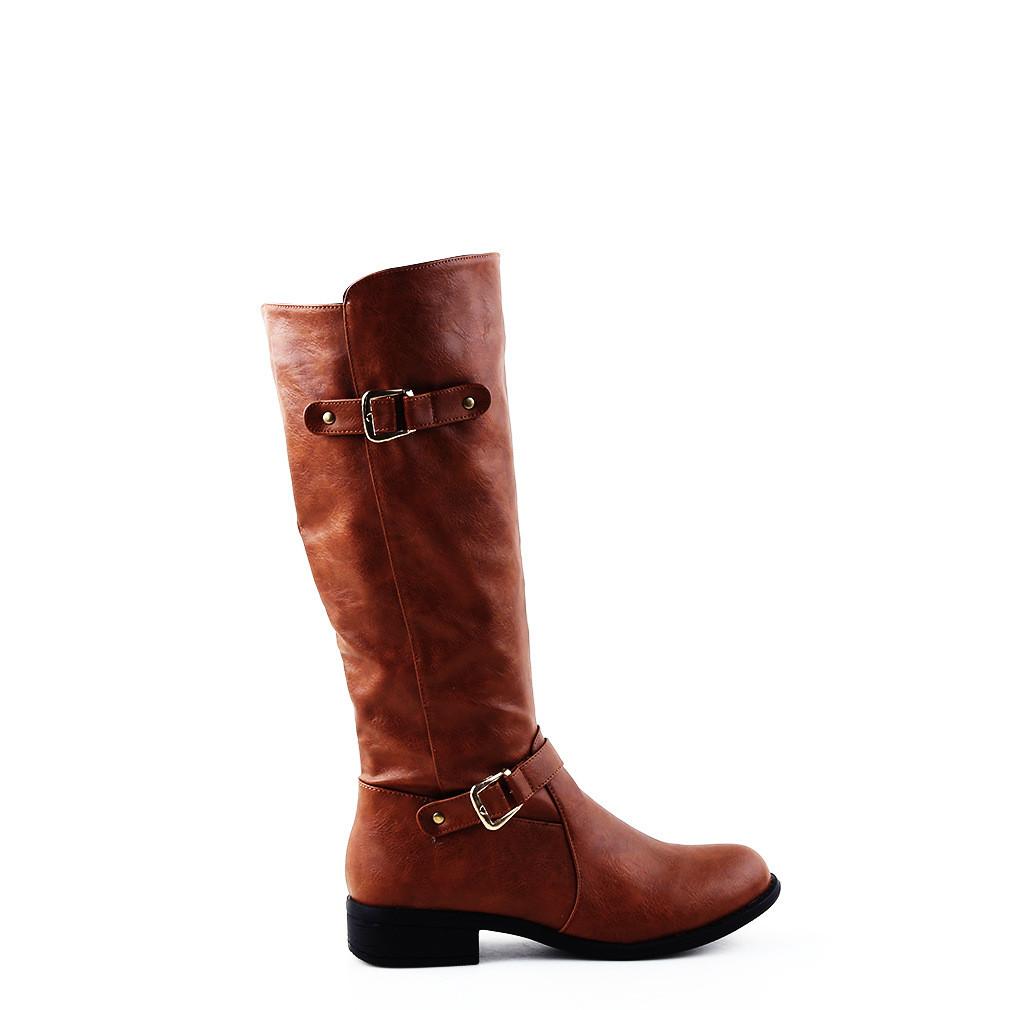 Retro Low Heel PU Zipper Boots Women Warm Boots